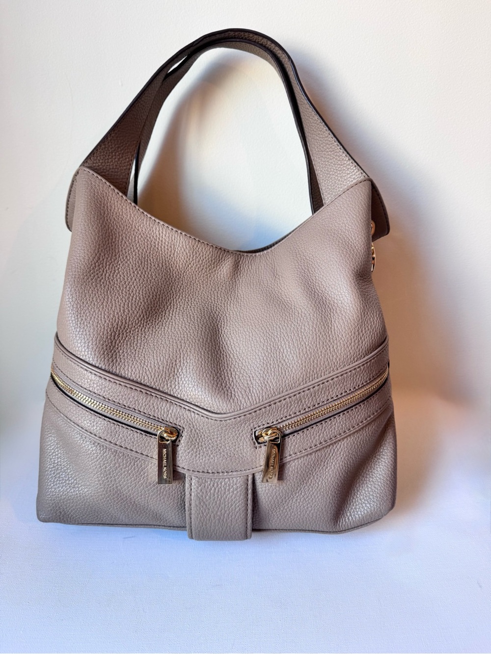 Michael Kors Jamesport Taupe Pebbled Leather Hobo with Gold Hardware large tote